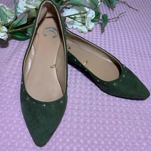 Olive Suede Pointed Flats